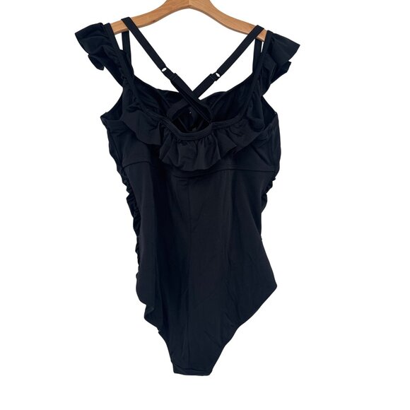 Torrid Black Ruffle Ruched One-Piece Swimsuit Size 2X plus slimming - Picture 3 of 8